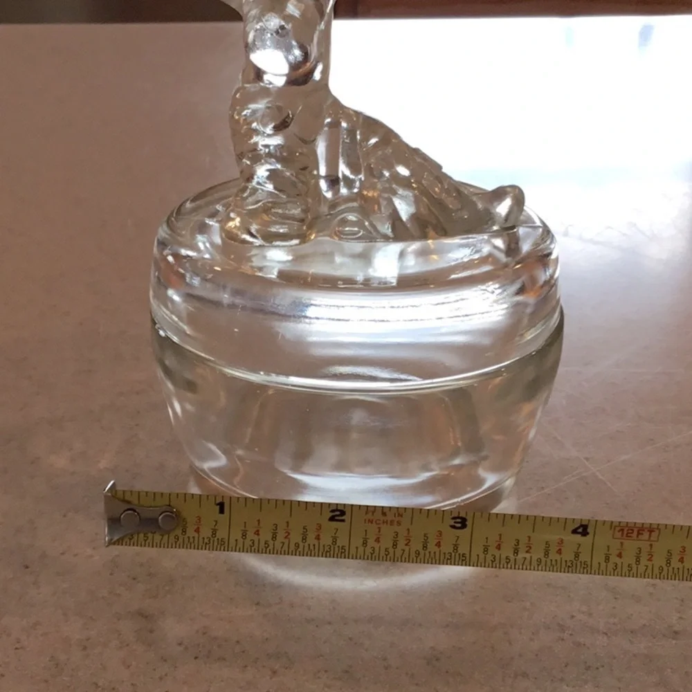 VINTAGE clear glass Scottie dog powder dish, trinket dish with lid